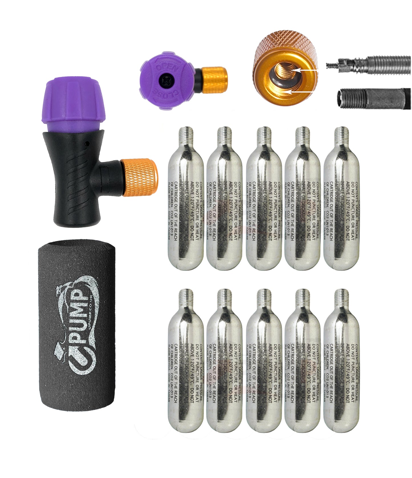 UPUMP ESSENTIAL TYRE INFLATOR KIT 'EASY VALVE' + 16G CO2 CARTRIDGES INCLUDED 9.99£ - 19.99£