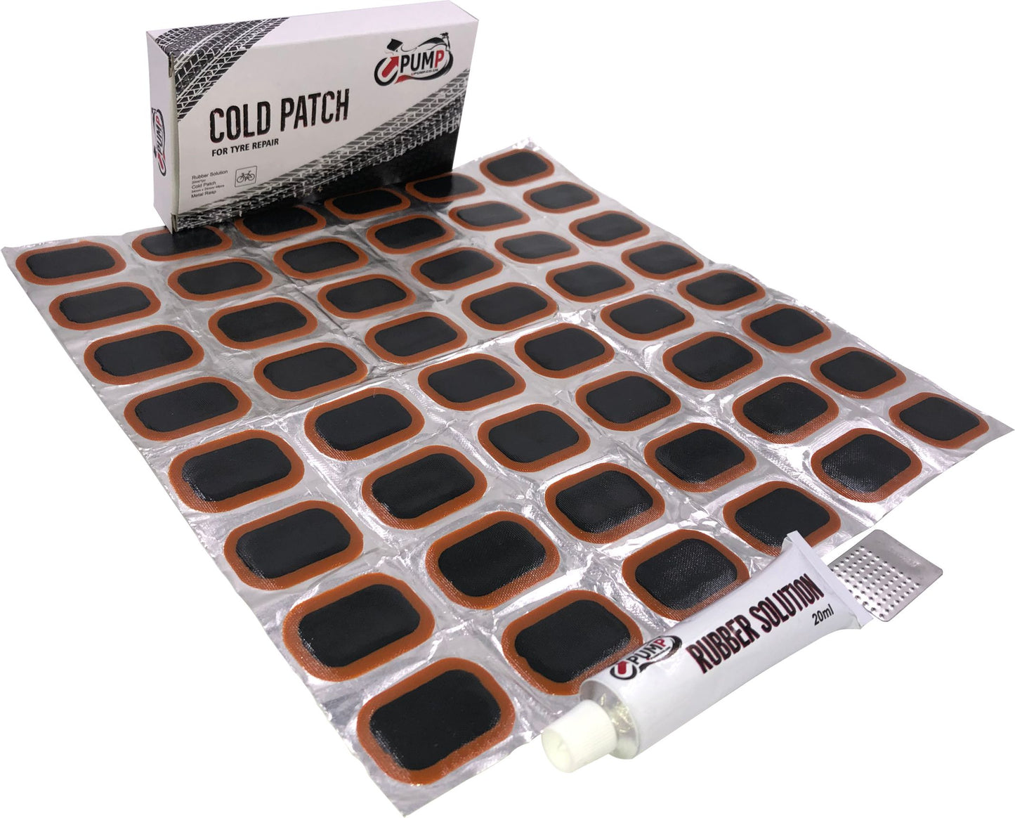UPUMP BIKE INNER TUBE PUNCTURE REPAIR KIT - 48 COLD PATCHES - LARGE 20ML TUBE OF RUBER Solutions + METAL RASP