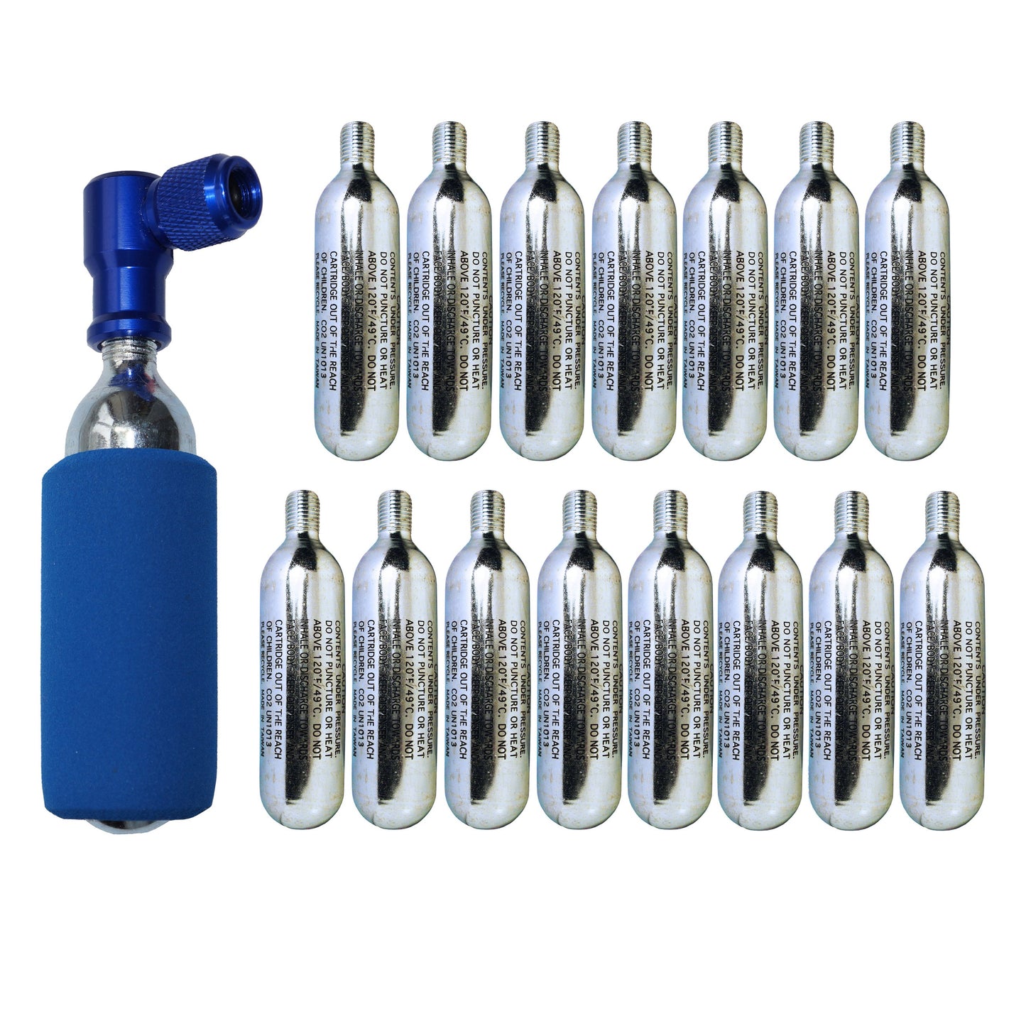 KRONYO TYRE INFLATOR KIT "IN & OUT" + 16G CO2 CARTRIDGES INCLUDED (Sets of 5, 10, 15)